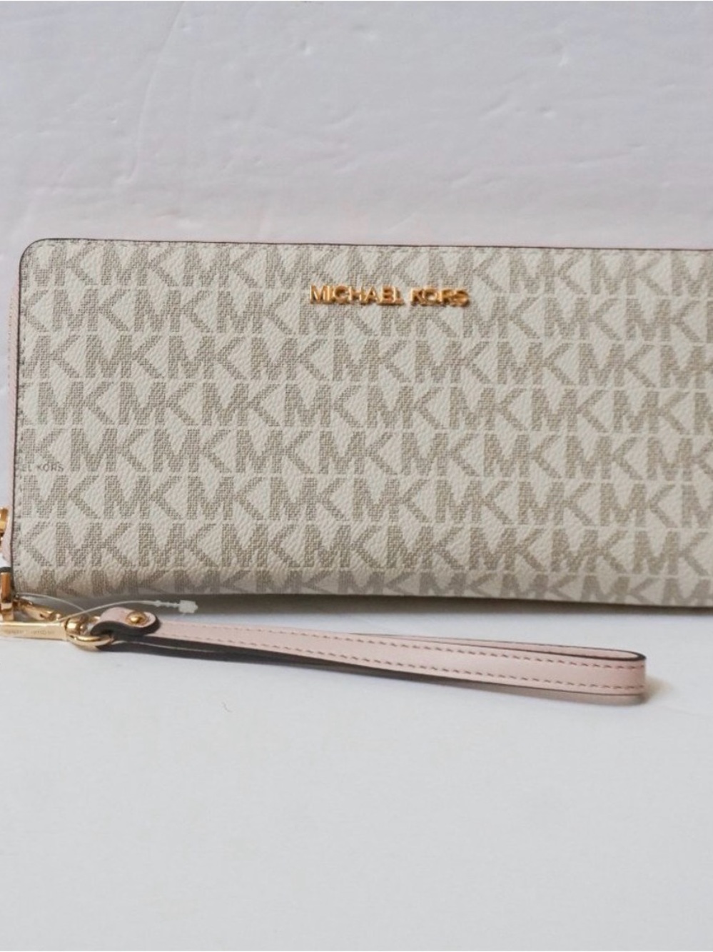 Michael Kors Pink Beige Signature MK Large Travel Continental